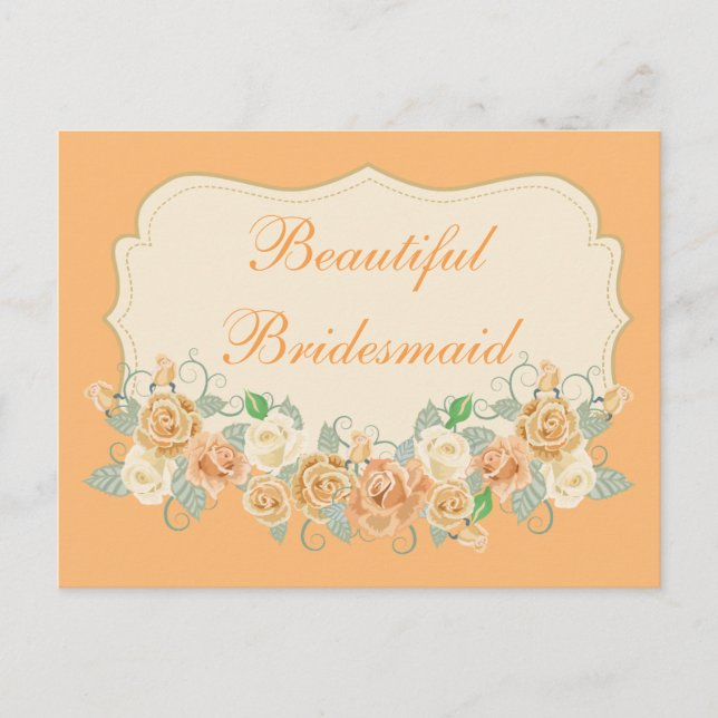 Postal Hermosa Bridesmaid Peach Floral (Anverso)