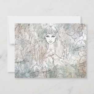 Postal Hermosa bruja gótica con cuervo