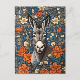 Postal Hermosa cara de burro elegante floral