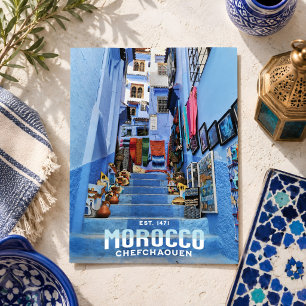 Postal Hermosa Chefchaouen azul del norte de Marruecos