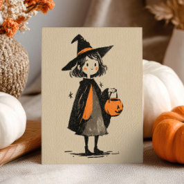 Postal Hermosa Chica retro Minimalista Halloween