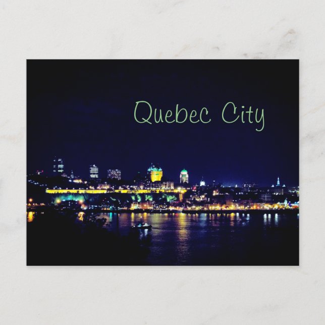 Postal Hermosa ciudad de Quebec a la hora de la noche (Anverso)