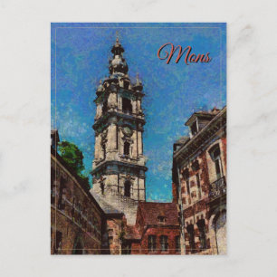 Postal Hermosa ciudad Mons en Bélgica, viaje