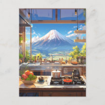 Hermosa cocina con vistas al Monte Fuji
