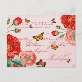 Postal hermosa con las flores y las mariposas