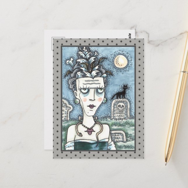 POSTAL HERMOSA CREEPY FRANKENELLA MONSTER, GRAVES, CAT (Anverso/Reverso In Situ)