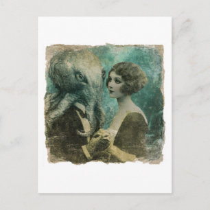 Postal Hermosa dama vintage y un Kracken trajeado