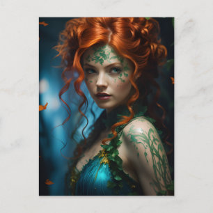 Postal Hermosa Diosa Pelirroja y Hiedra