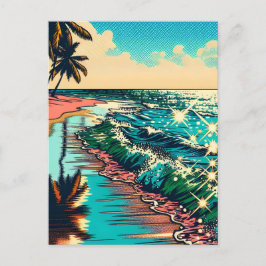 Postal Hermosa escena de arte pop de historietas en la pl