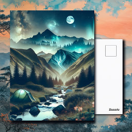 Postal Hermosa escena de camping con montañas y carpas