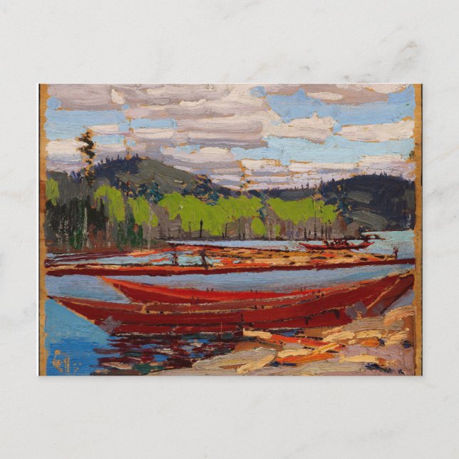 Postal Hermosa escena del lago canadiense Tom Thomson Bat (Anverso)