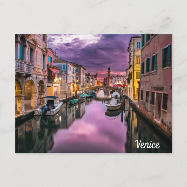 Postal Hermosa escena nocturna de Venecia Italia (Anverso)
