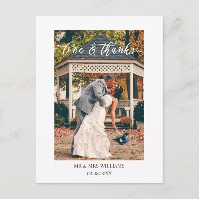 Postal Hermosa escritura de amor y gracias foto Boda (Anverso)