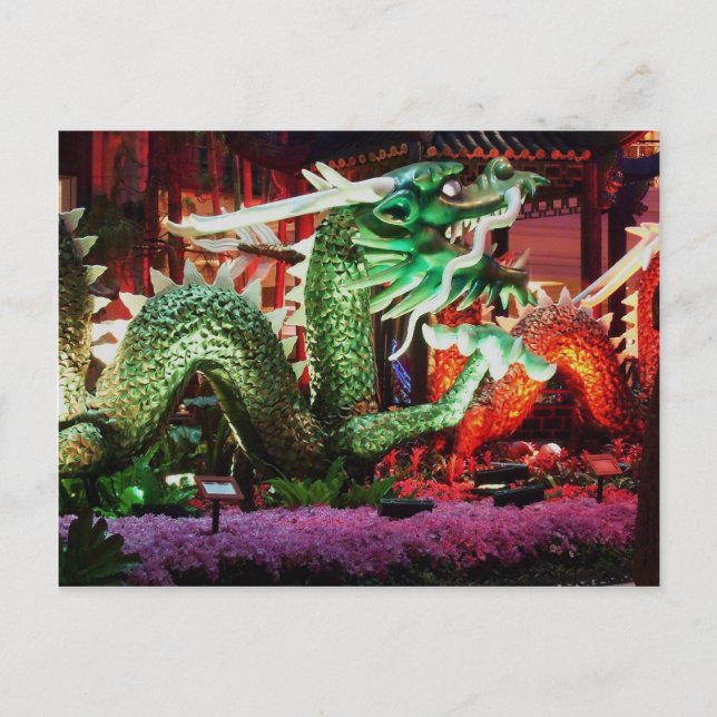 Postal Hermosa escultura de arte del Dragón Verde (Anverso)