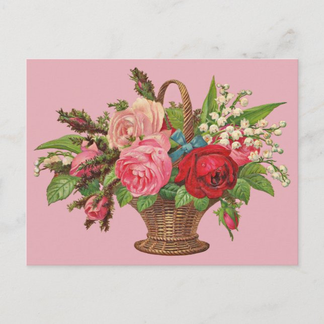 Postal hermosa estampación de cestas de flores de Victori (Anverso)