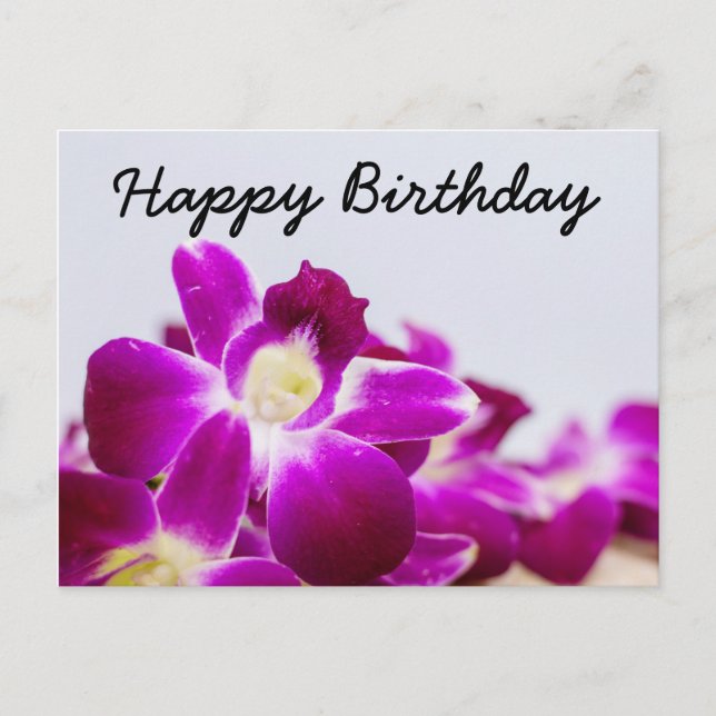 Postal Hermosa estatua de Orquídea Púrpura en cumpleaños  (Anverso)