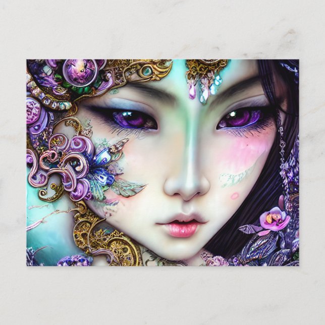 Postal Hermosa fantasía gótica de Chica japonés (Anverso)