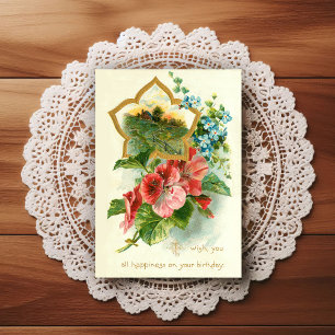 Postal Hermosa felicitación de cumpleaños vintage de prin