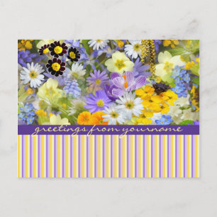 Postal Hermosa flor de primavera collage violeta amarillo