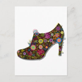 Postal Hermosa Flor y Retro de zapatos de pájaro