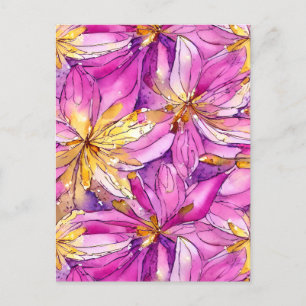 Postal Hermosa floral boho rosa y dorada
