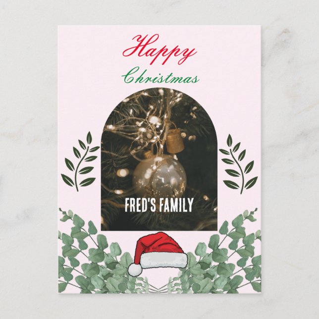 Postal Hermosa Foliage arch foto alegres navidades rosada (Anverso)