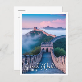 Postal Hermosa Gran Muralla China mañana nublada
