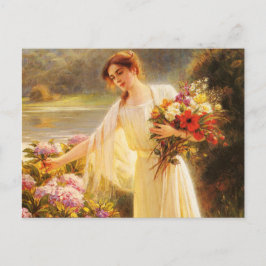 Postal Hermosa, joven dama, flores, por Albert Lynch, Bel