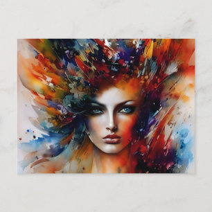 Postal Hermosa Lady Abstract Colores Acuarela
