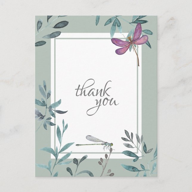 Postal Hermosa libélula y vegetación en el jardín gracias (Anverso)