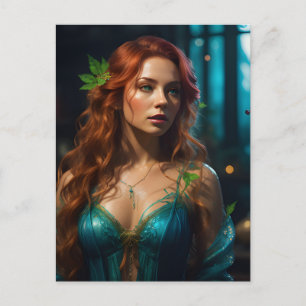 Postal Hermosa Madre Naturaleza con un vestido azul