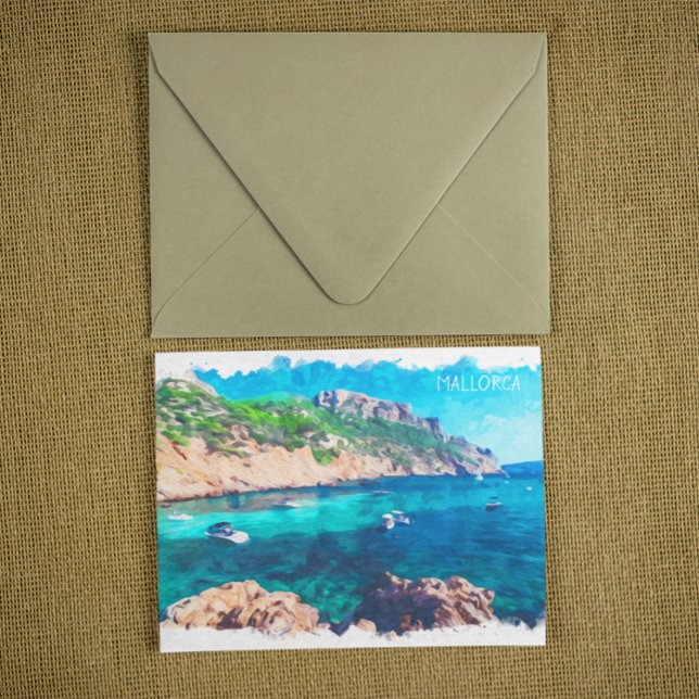 Postal Hermosa Mallorca Watercolor España (mallorca spain view postcard)