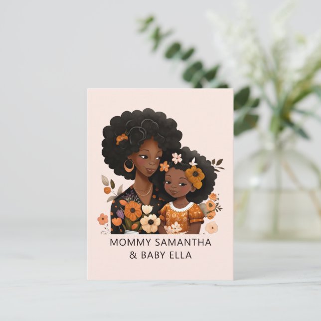 Postal Hermosa mamá y hija negras (16) (Anverso de pie)