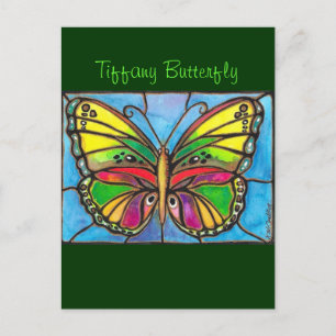 Postal ¡Hermosa Mariposa De Vidrio Manchado Art!