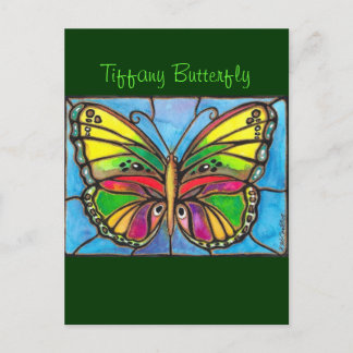 Postal ¡Hermosa Mariposa De Vidrio Manchado Art!