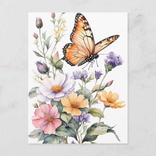 Postal Hermosa Mariposa Monarca Acuarela (Anverso)