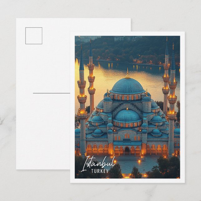 Postal Hermosa Mezquita Azul Estambul Turquía (Anverso / Reverso)
