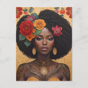 Postal Hermosa mujer afroamericana con flores