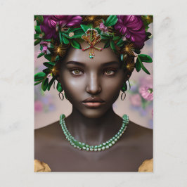 Postal Hermosa mujer afroamericana con flores