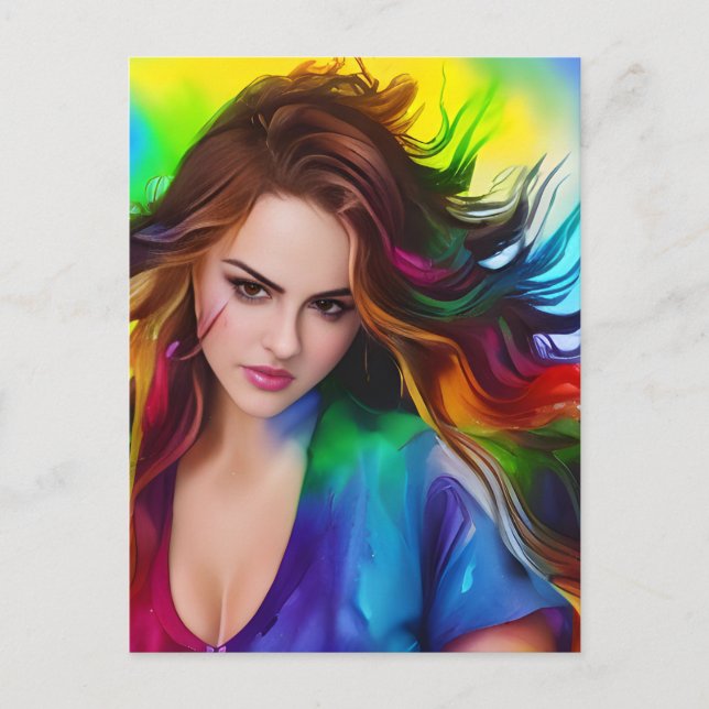 Postal Hermosa mujer colorida (Anverso)