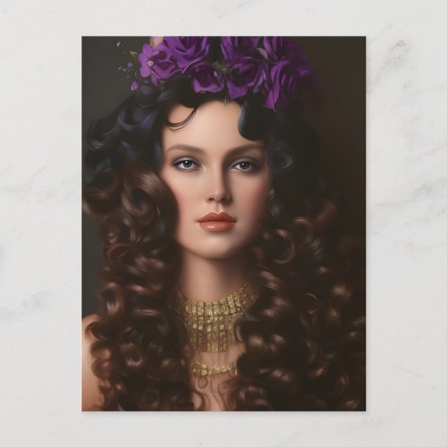 Postal Hermosa mujer de Curly Haired (Anverso)