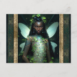 Postal Hermosa mujer de hadas verdes Fantasía arte