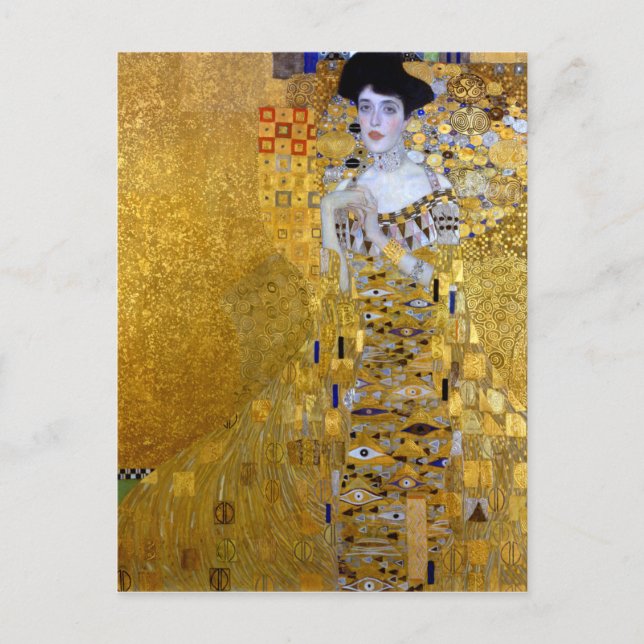 Postal Hermosa mujer en oro Gustav Klimt (Anverso)