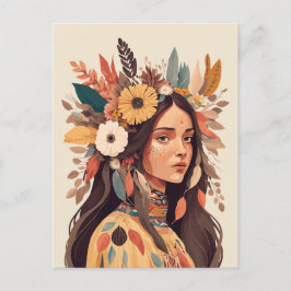 Postal Hermosa mujer nativa norteamericana pintada