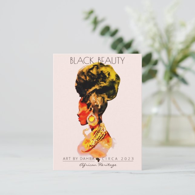 POSTAL HERMOSA MUJER NEGRA AFRICANA REINA ORO (Anverso de pie)