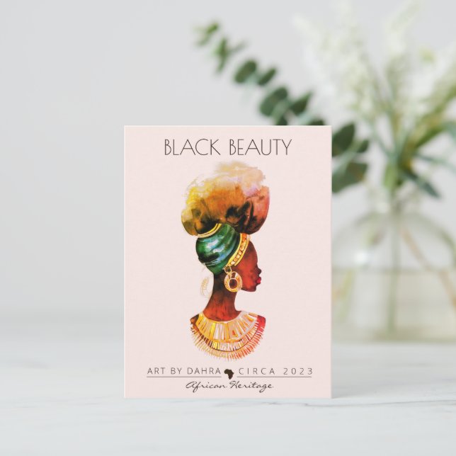 POSTAL HERMOSA MUJER NEGRA DE ORO DE LA REINA AFRICANA (Anverso de pie)