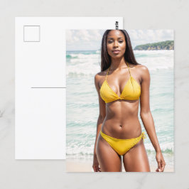 Postal Hermosa Mujer Negra En Bikini Amarillo