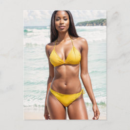 Postal Hermosa Mujer Negra En Bikini Amarillo
