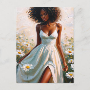 Postal Hermosa Mujer Negra En Campo De Daisy