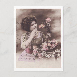 Postal Hermosa mujer retro Romántica vintage